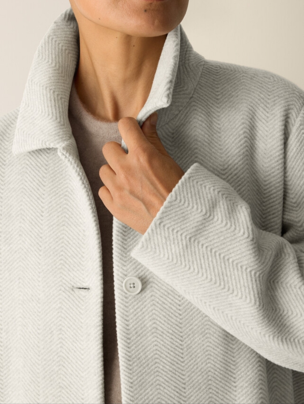 [NEW] Eileen Fisher Light Gray Soft Wool Herringbone Trench Coat NWOT MSRP $498